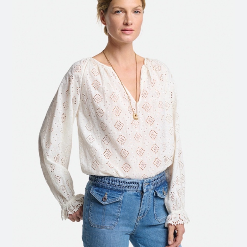 VANESSA BRUNO White‎ Tahir Blouse Embroidered Lace Eyelet Cottagecore Sz 40 US 8